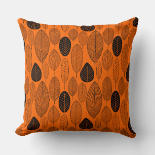 Leaf Pattern - Black on Orange Cushion