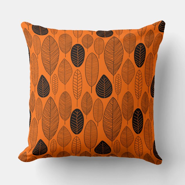 Leaf Pattern - Black on Orange Cushion (Front)