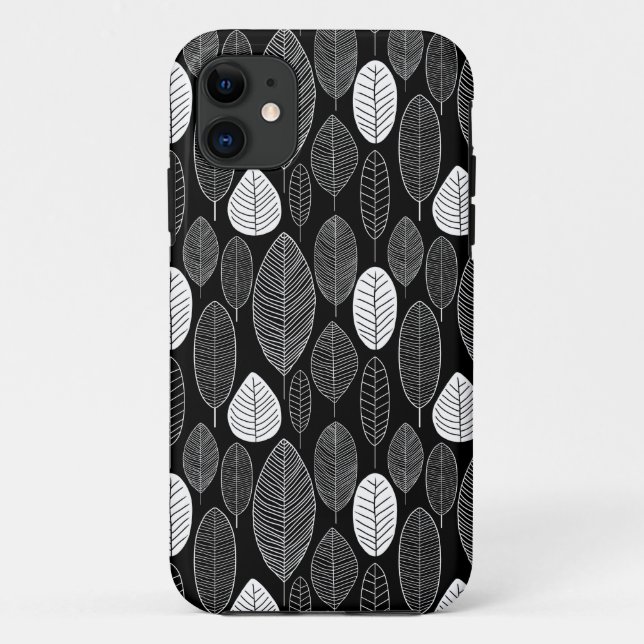 Leaf Pattern - Black on White Case-Mate iPhone Case (Back)