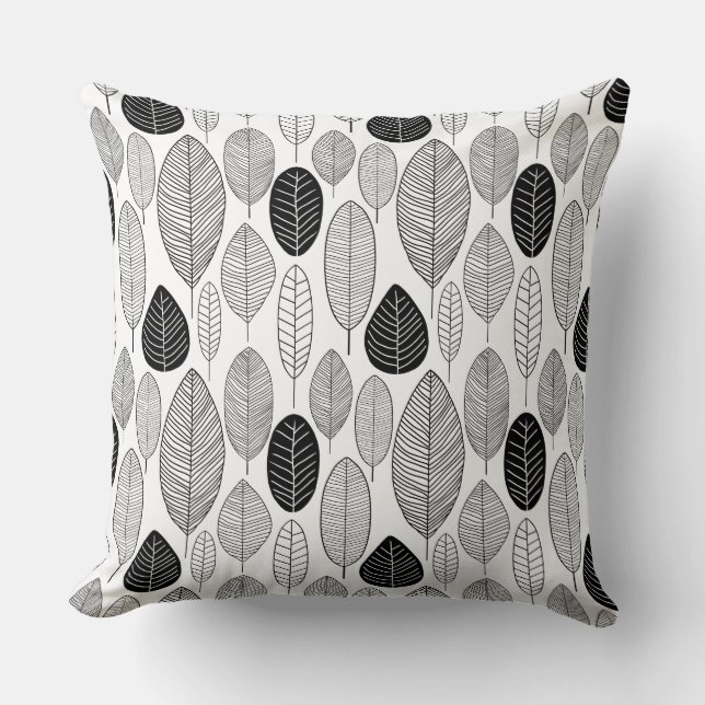 Leaf Pattern - Black on White Cushion (Front)