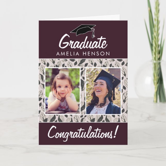Leaf Pattern Congratulations Graduate 2 Photo Card (Front)