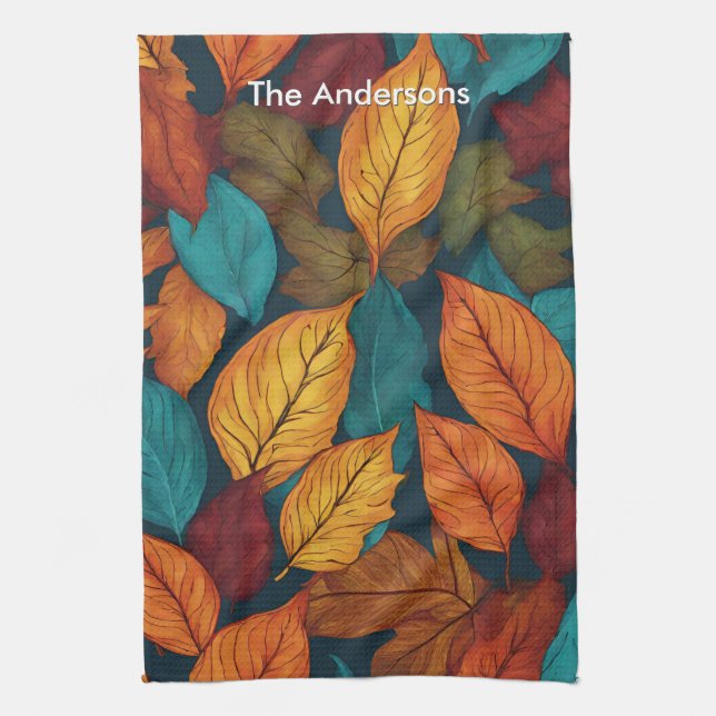 Leaf Pattern Fall Nature Colourful Autumn Leaves Tea Towel (Vertical)