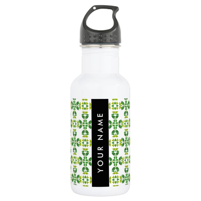 Leaf Pattern, Green Leaves, Your Name 532 Ml Water Bottle (Front)