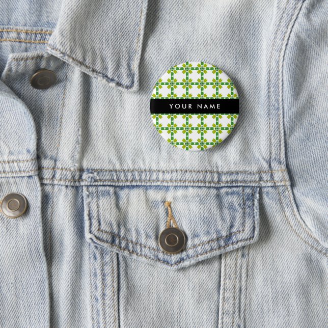 Leaf Pattern, Green Leaves, Your Name 6 Cm Round Badge (In Situ)