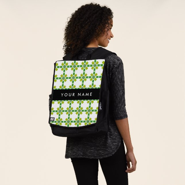 Leaf Pattern, Green Leaves, Your Name Backpack (Worn)