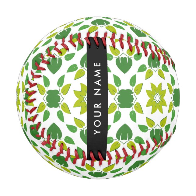 Leaf Pattern, Green Leaves, Your Name Baseball (Front Left)
