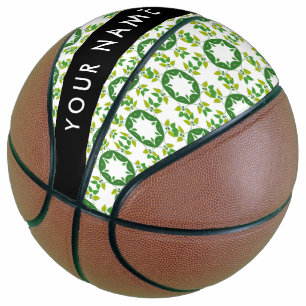 Leaf Pattern, Green Leaves, Your Name Basketball