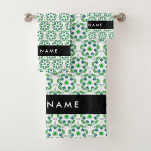 Leaf Pattern, Green Leaves, Your Name Bath Towel Set