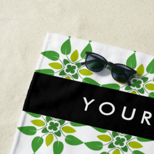Leaf Pattern, Green Leaves, Your Name Beach Towel