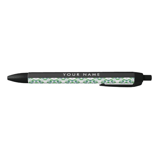 Leaf Pattern, Green Leaves, Your Name Black Ink Pen (Bottom)