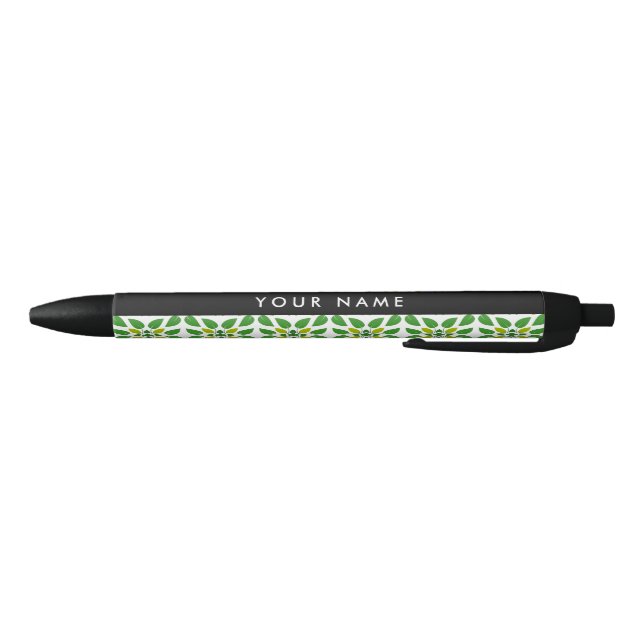 Leaf Pattern, Green Leaves, Your Name Black Ink Pen (Bottom)
