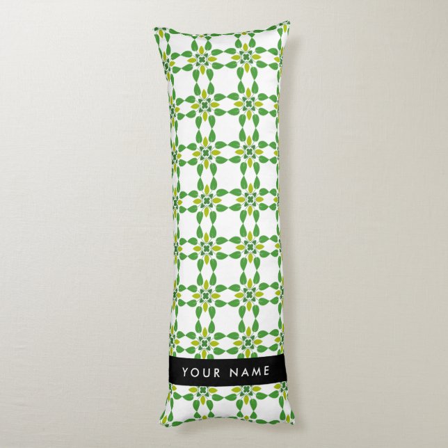 Leaf Pattern, Green Leaves, Your Name Body Cushion (Back (Vertical))