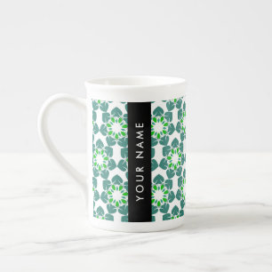 Leaf Pattern, Green Leaves, Your Name Bone China Mug