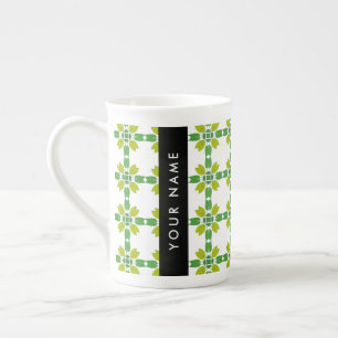 Leaf Pattern, Green Leaves, Your Name Bone China Mug