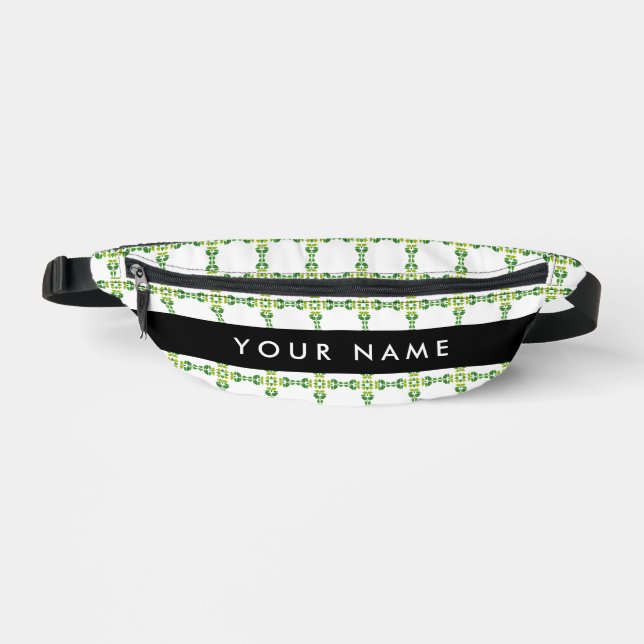 Leaf Pattern, Green Leaves, Your Name Bum Bags (Front)