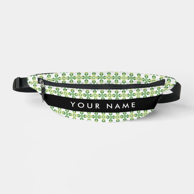 Leaf Pattern, Green Leaves, Your Name Bum Bags (Front)
