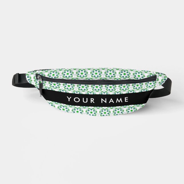 Leaf Pattern, Green Leaves, Your Name Bum Bags (Front)
