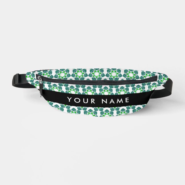 Leaf Pattern, Green Leaves, Your Name Bum Bags (Front)