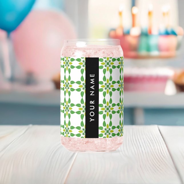 Leaf Pattern, Green Leaves, Your Name Can Glass (Insitu (Baby Shower))