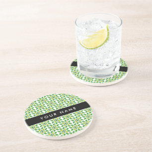 Leaf Pattern, Green Leaves, Your Name Coaster