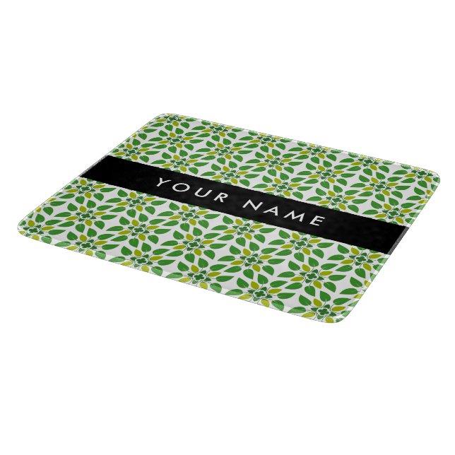 Leaf Pattern, Green Leaves, Your Name Cutting Board (Corner)