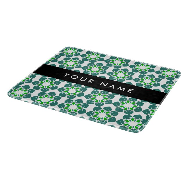 Leaf Pattern, Green Leaves, Your Name Cutting Board (Corner)