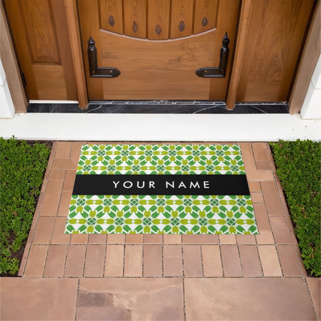 Leaf Pattern, Green Leaves, Your Name Doormat (Outdoor)