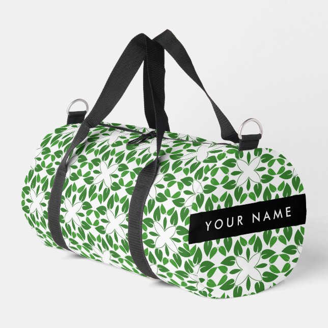 Leaf Pattern, Green Leaves, Your Name Duffle Bag (Left Corner)