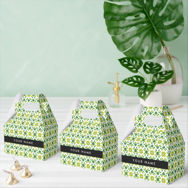 Leaf Pattern, Green Leaves, Your Name Favour Box (Multiple)