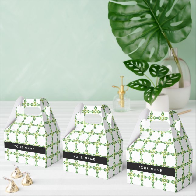 Leaf Pattern, Green Leaves, Your Name Favour Box (Multiple)