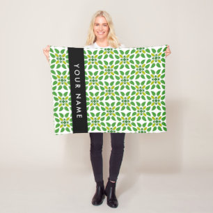 Leaf Pattern, Green Leaves, Your Name Fleece Blanket