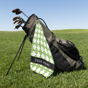 Leaf Pattern, Green Leaves, Your Name Golf Towel