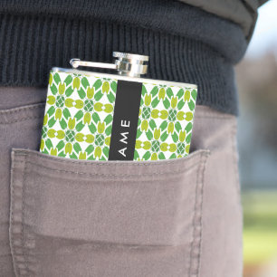 Leaf Pattern, Green Leaves, Your Name Hip Flask
