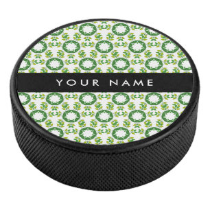 Leaf Pattern, Green Leaves, Your Name Hockey Puck