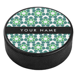Leaf Pattern, Green Leaves, Your Name Hockey Puck