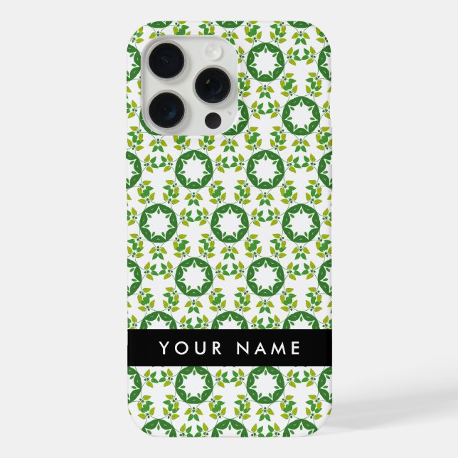 Leaf Pattern, Green Leaves, Your Name iPhone Case (Back)