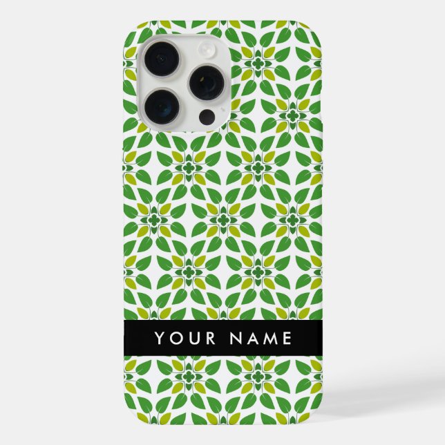 Leaf Pattern, Green Leaves, Your Name iPhone Case (Back)