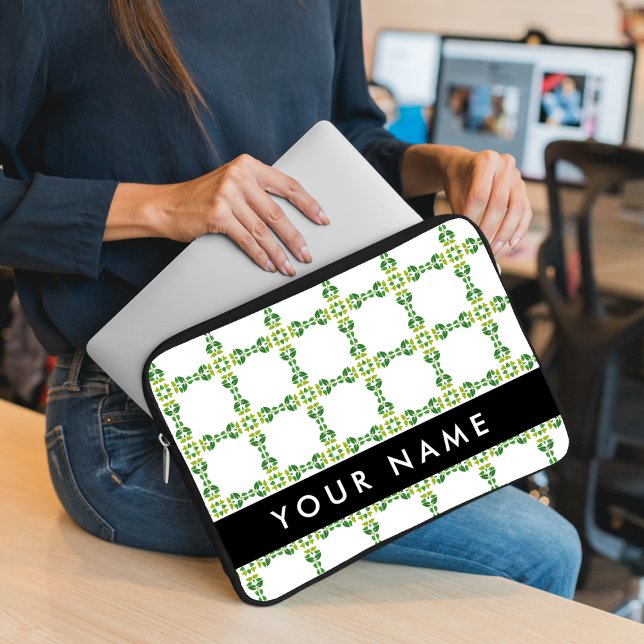Leaf Pattern, Green Leaves, Your Name Laptop Sleeve (Creator Uploaded)