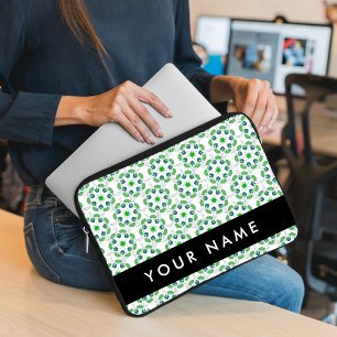 Leaf Pattern, Green Leaves, Your Name Laptop Sleeve