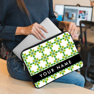 Leaf Pattern, Green Leaves, Your Name Laptop Sleeve