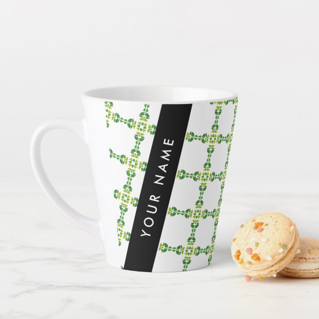 Leaf Pattern, Green Leaves, Your Name Latte Mug (In Situ)