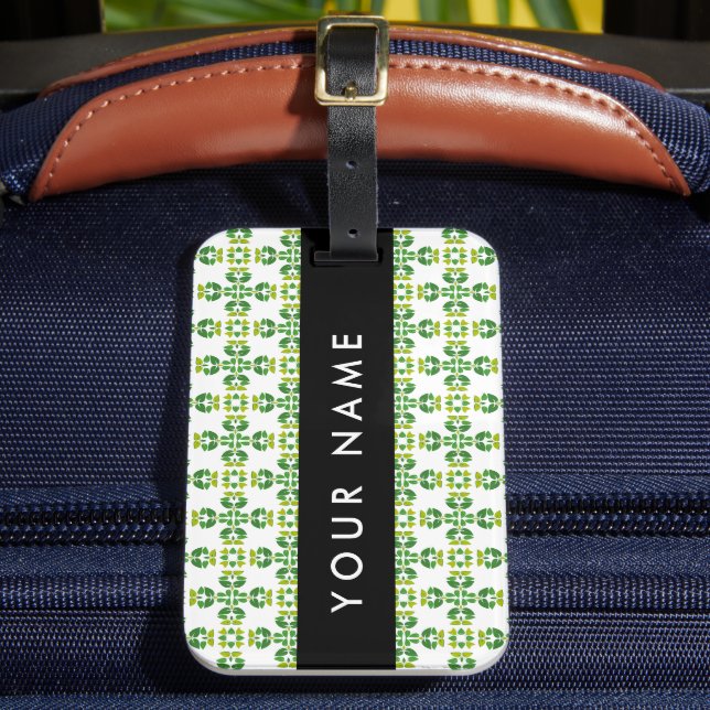 Leaf Pattern, Green Leaves, Your Name Luggage Tag (Front Insitu 2)