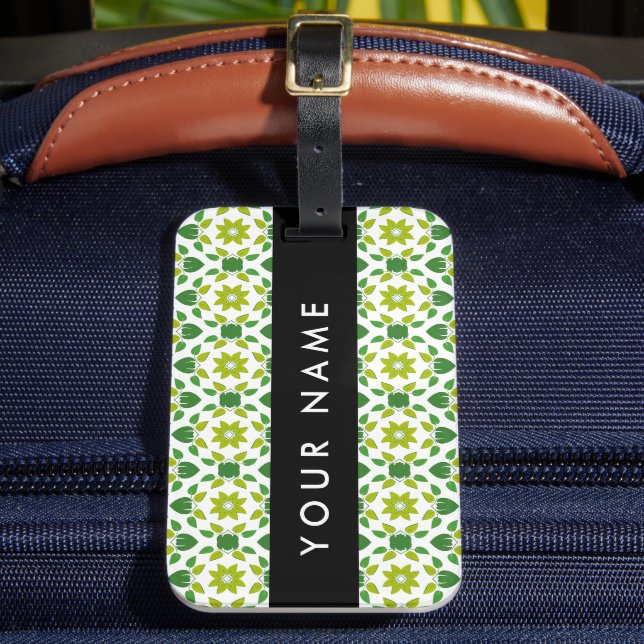 Leaf Pattern, Green Leaves, Your Name Luggage Tag (Front Insitu 2)