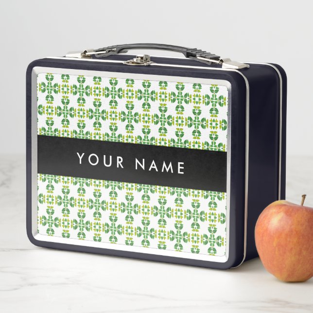 Leaf Pattern, Green Leaves, Your Name Metal Lunch Box (In Situ)