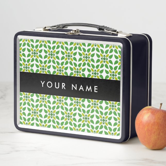 Leaf Pattern, Green Leaves, Your Name Metal Lunch Box (In Situ)
