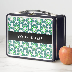 Leaf Pattern, Green Leaves, Your Name Metal Lunch Box