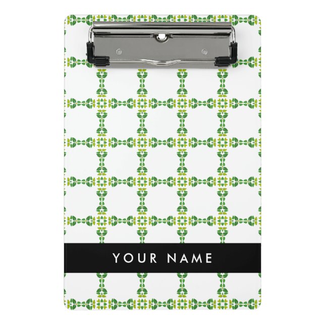 Leaf Pattern, Green Leaves, Your Name Mini Clipboard (Front)