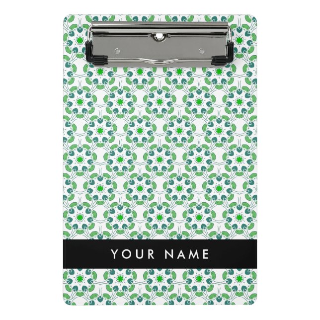 Leaf Pattern, Green Leaves, Your Name Mini Clipboard (Front)