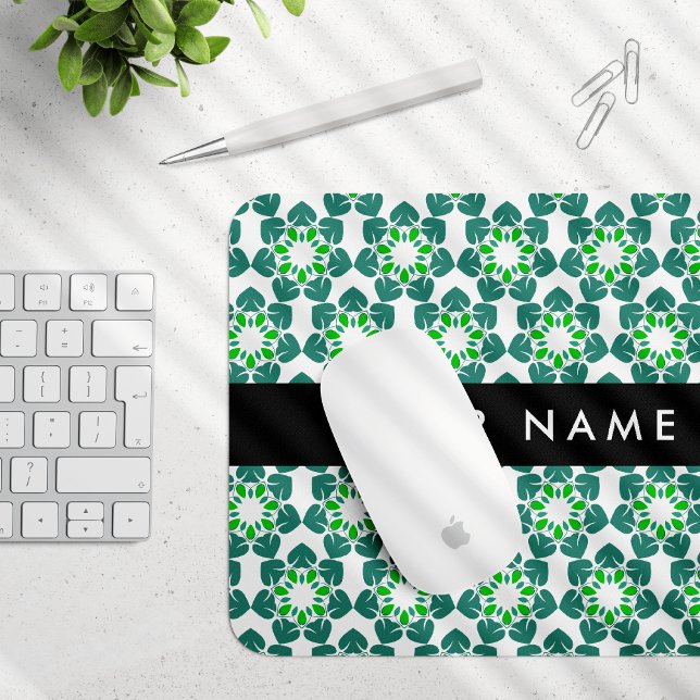 Leaf Pattern, Green Leaves, Your Name Mouse Pad (Creator Uploaded)