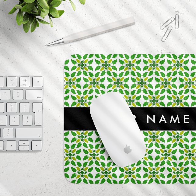 Leaf Pattern, Green Leaves, Your Name Mouse Pad (Creator Uploaded)